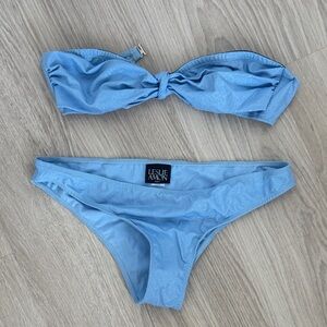 Leslie Amon Light Blue Shimmery Bandeau Bikini Set